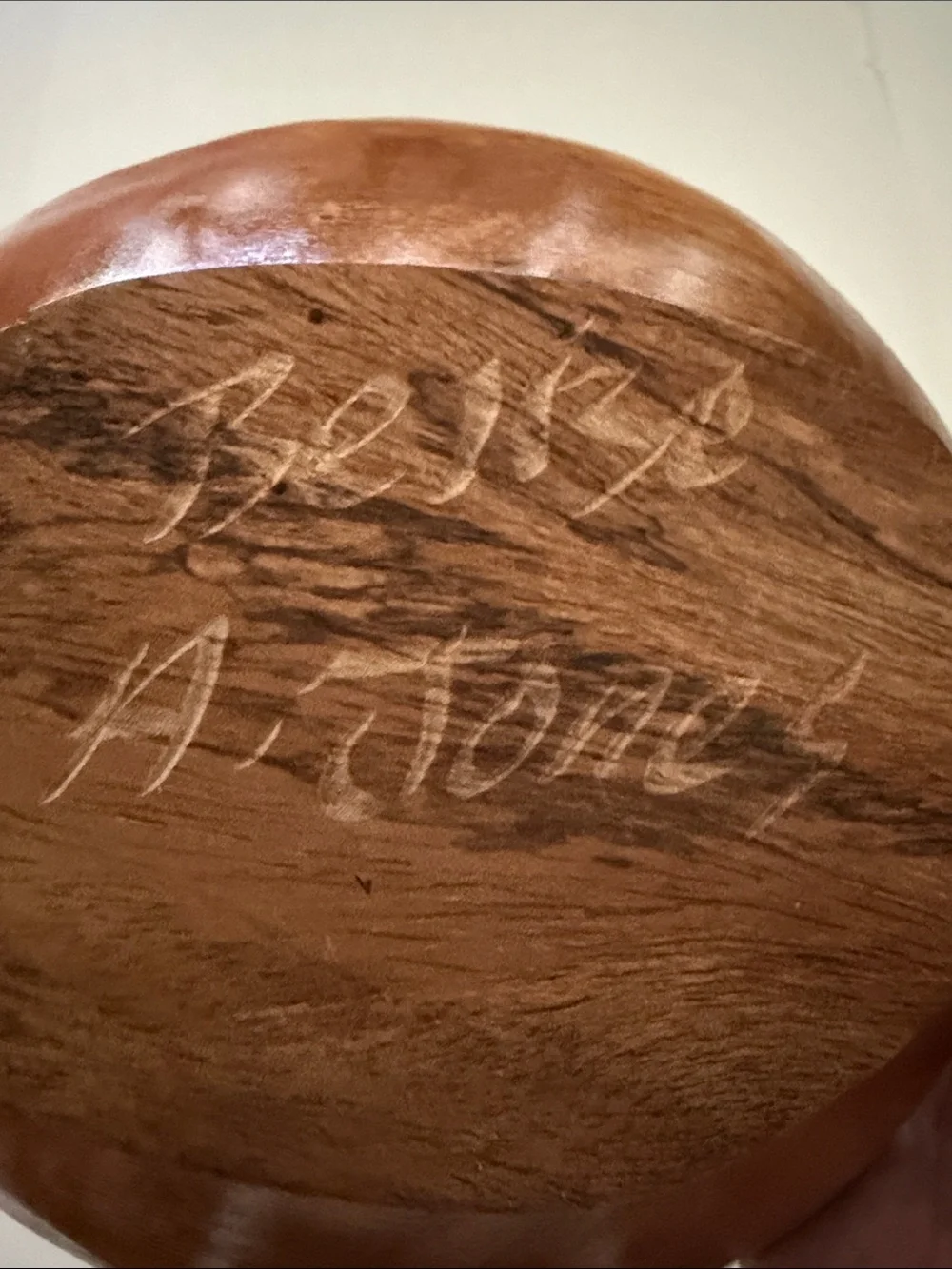Artisan Signed Carved Rainforest Wood Decorative Bowl Belize Jaguar Mahogany